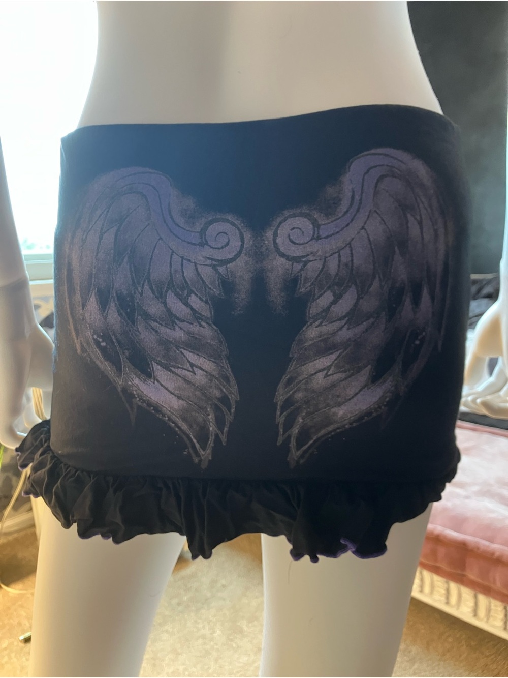 I.AM.GIA Black Mini Skirt with Purple Angel Wings